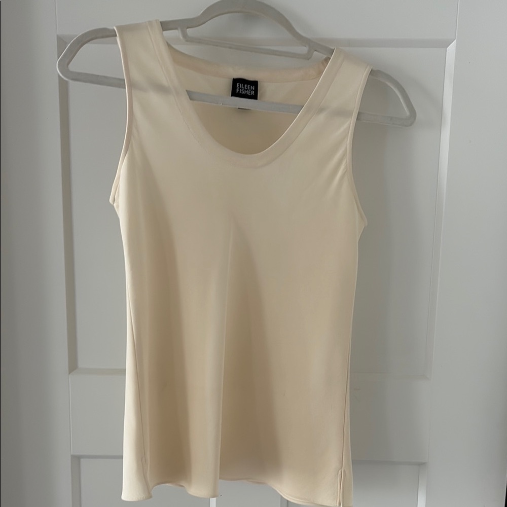 Eileen Fisher Cream Fitted Silk Tank Top